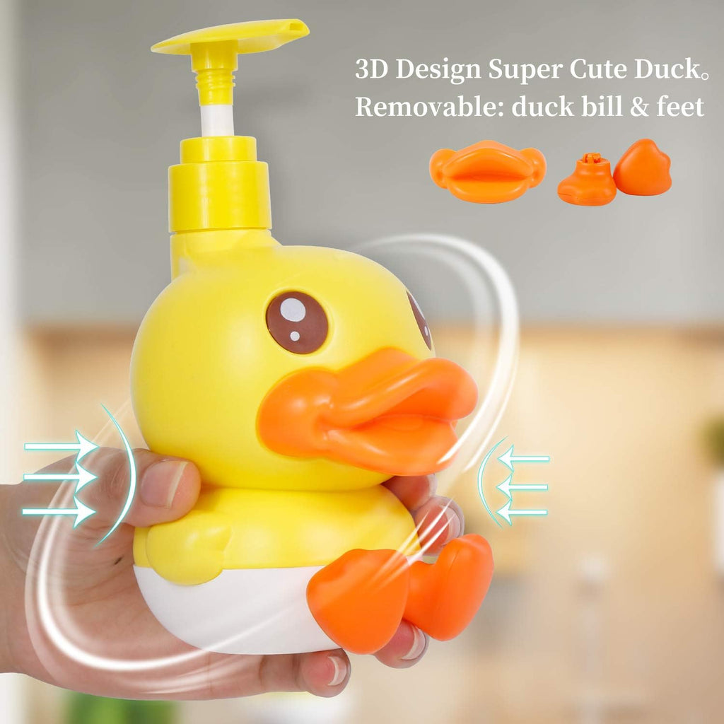 Cute Soap Dispenser for Kids Gift,Fun Dispenser for Bathroom Kitchen Countertop Vanity Fit Lotion Shampoo Shower Hand Sanitizer,Animal Yellow Duck Themed Soap Bottle with Pump Bath Accessories