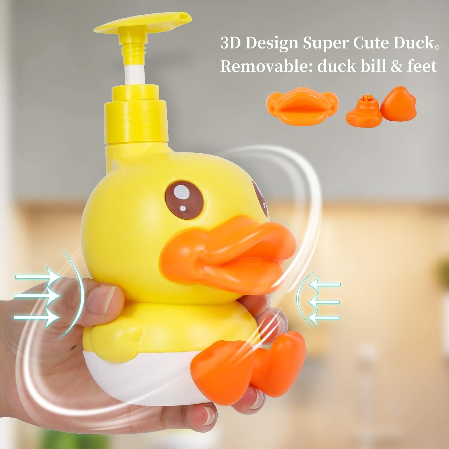 Cute Soap Dispenser for Kids Gift,Fun Dispenser for Bathroom Kitchen Countertop Vanity Fit Lotion Shampoo Shower Hand Sanitizer,Animal Yellow Duck Themed Soap Bottle with Pump Bath Accessories