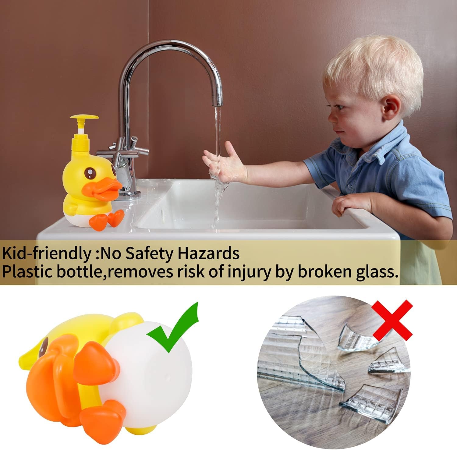Cute Soap Dispenser for Kids Gift,Fun Dispenser for Bathroom Kitchen Countertop Vanity Fit Lotion Shampoo Shower Hand Sanitizer,Animal Yellow Duck Themed Soap Bottle with Pump Bath Accessories