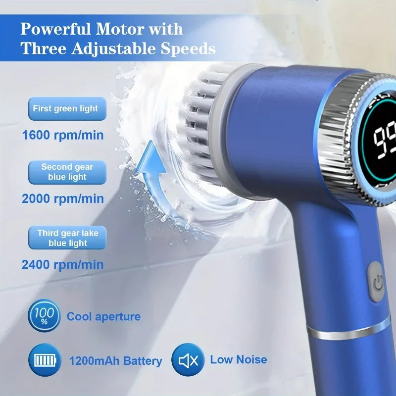 Electric Spin Scrubber with 5 Replaceable Brush Head, Three-Speed Adjustable Handheld Rechargeable Shower Scrubber