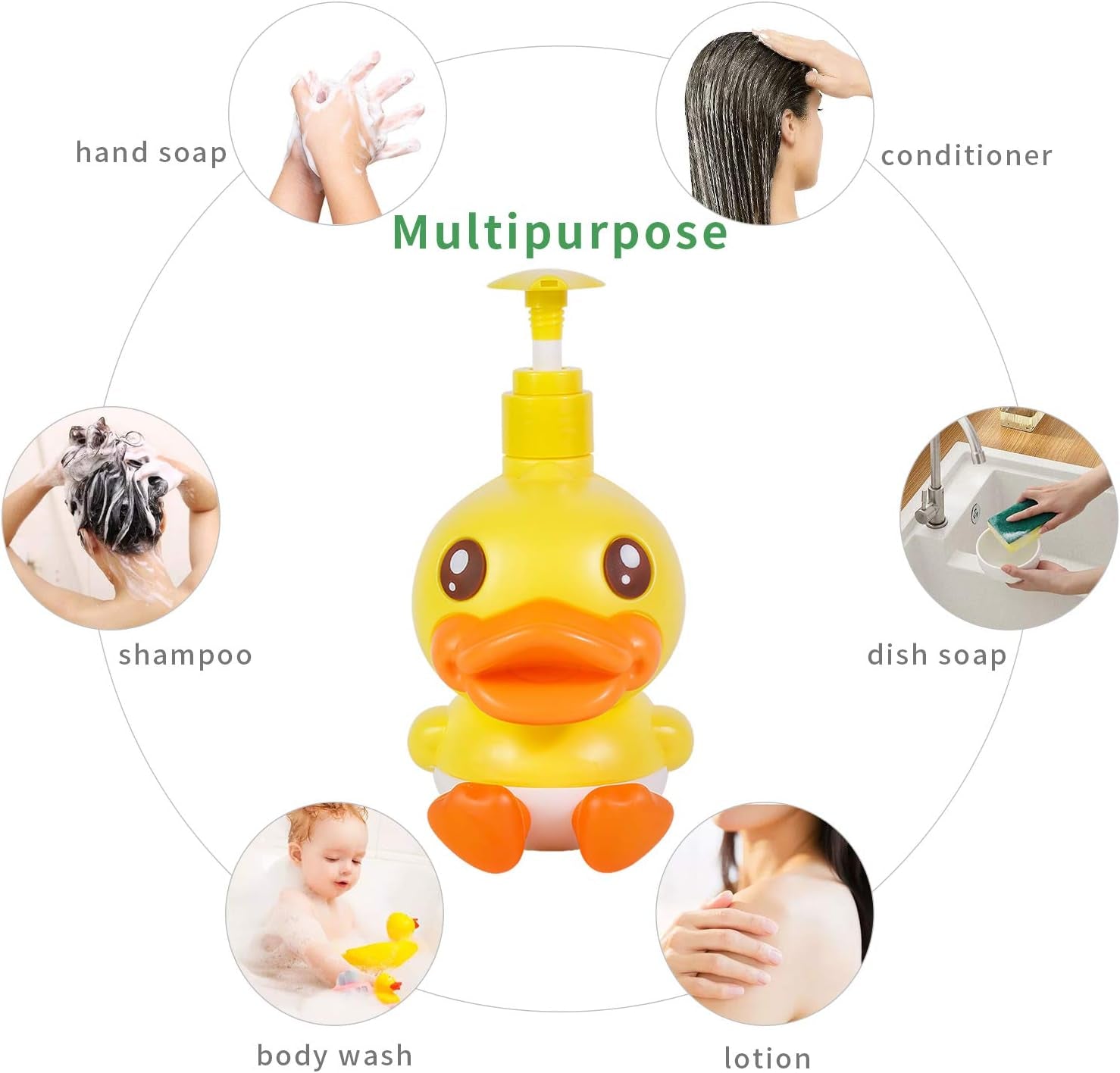 Cute Soap Dispenser for Kids Gift,Fun Dispenser for Bathroom Kitchen Countertop Vanity Fit Lotion Shampoo Shower Hand Sanitizer,Animal Yellow Duck Themed Soap Bottle with Pump Bath Accessories