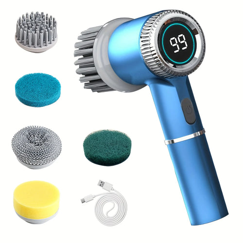 Electric Spin Scrubber with 5 Replaceable Brush Head, Three-Speed Adjustable Handheld Rechargeable Shower Scrubber